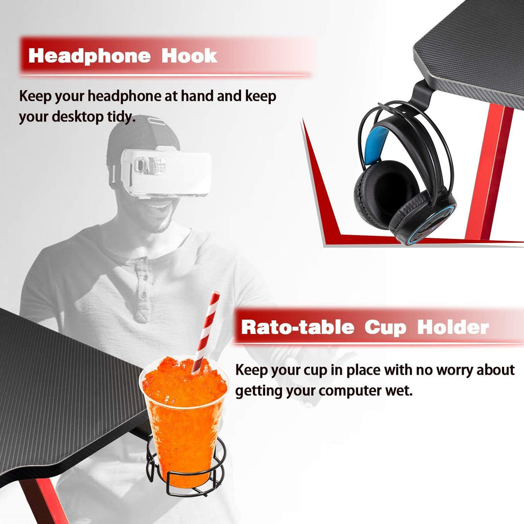 44 Inch Red Gaming Desk with Cup Holder & Headphone Hook B321