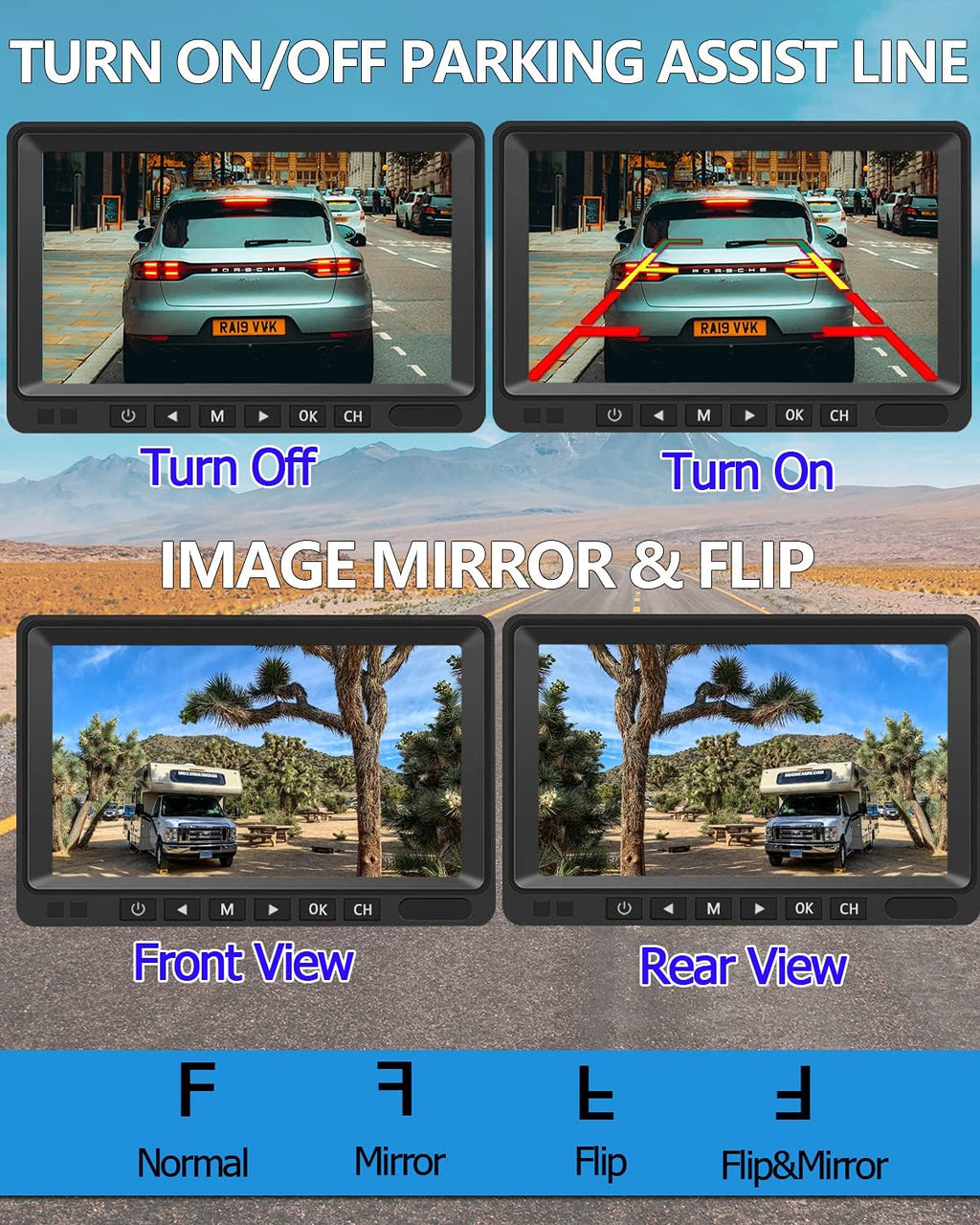 Wireless Backup Camera IP69 Waterproof 170° Wide View Angle HD 1080P with 7 Monitor V285