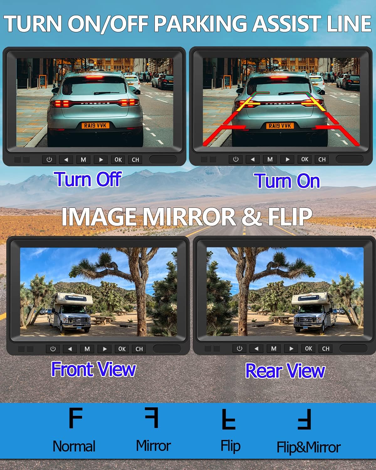Wireless Backup Camera IP69 Waterproof 170° Wide View Angle HD 1080P with 7 Monitor V285
