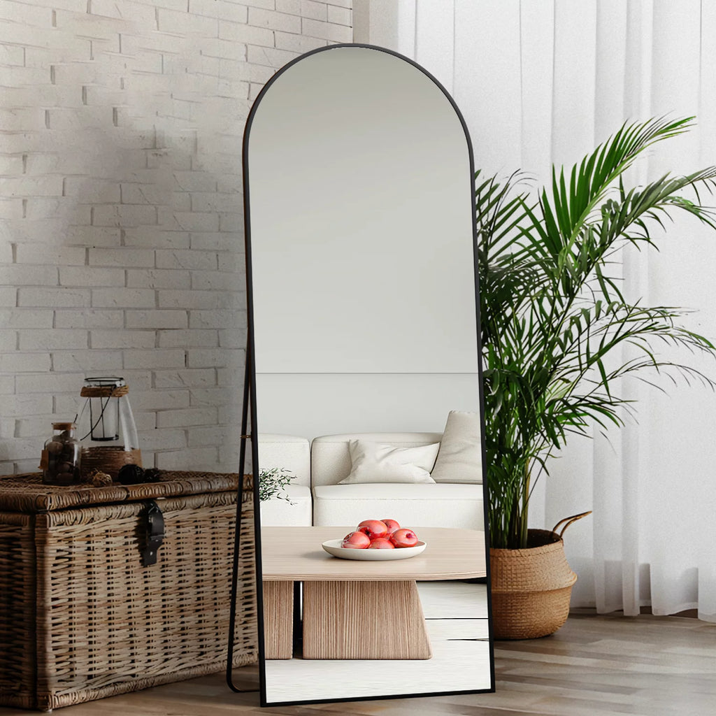 64" x 21" Black Arched Floor Mirror Z550214