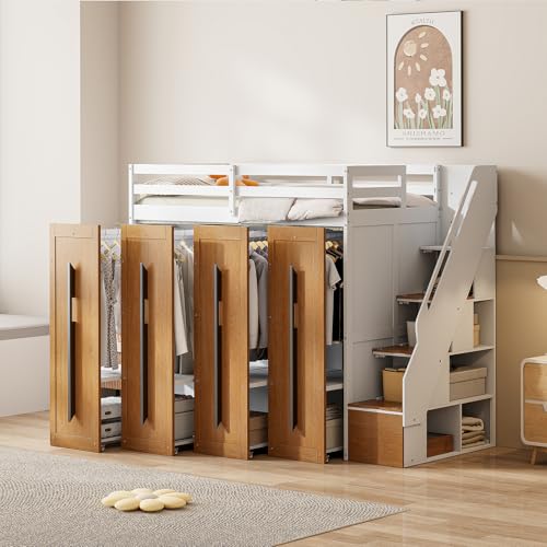 Twin Size Solid Wood Loft Bed with Storage L760633