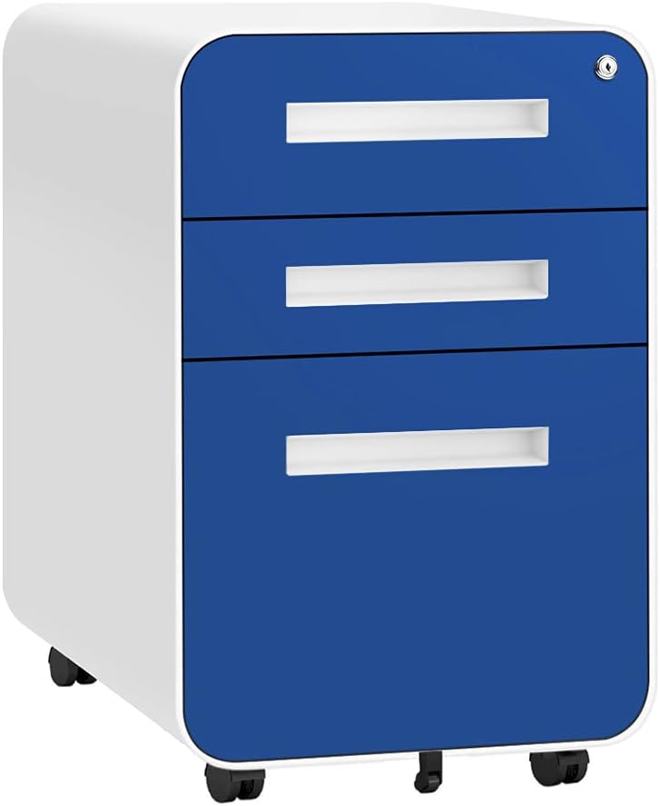 White 3 Drawer File Cabinet with Lock and Wheels I766