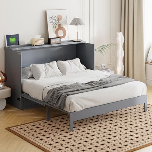 Queen Size Murphy Bed Cabinet Wall Bed with USB and Storage Drawer P71996