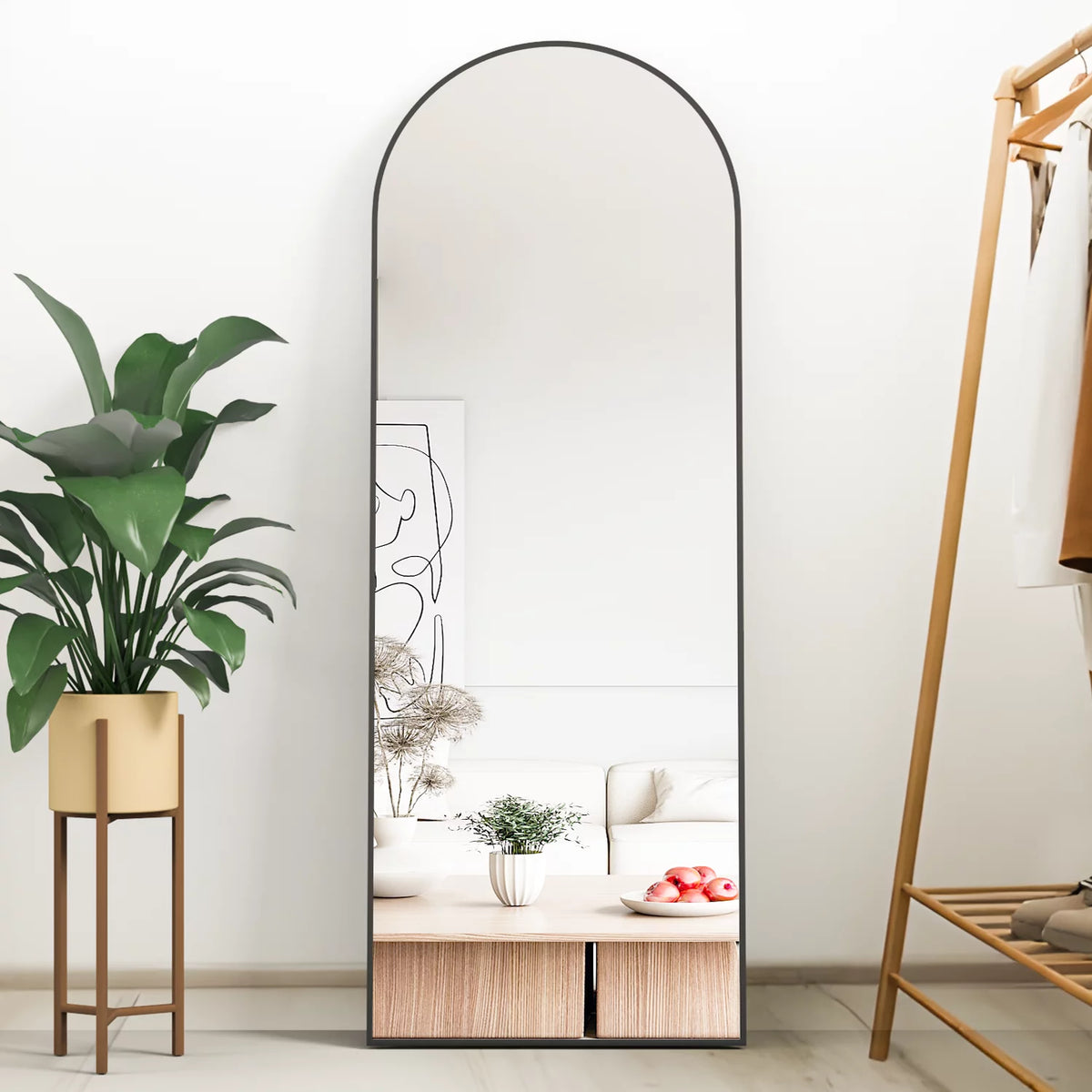 64" x 21" Black Arched Floor Mirror Z550214