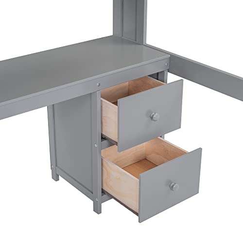 Gray Full Size Wooden Loft Bed with Desk and Storage, 4 Drawers & 4 Shelves A9884