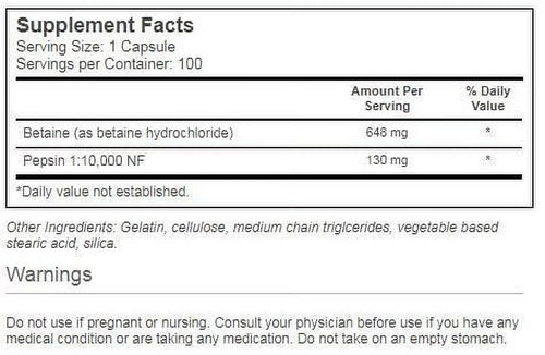 100 Ct Betaine HCl Capsules W15974