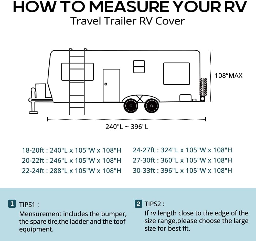 22-24Ft Breathable Watertight Rip-Stop Travel Trailer RV Cover P304