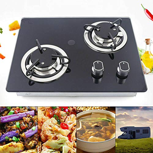 2 Burner Built-In RV Cooktop Stove with Tempered Glass Stainless Steel H5689