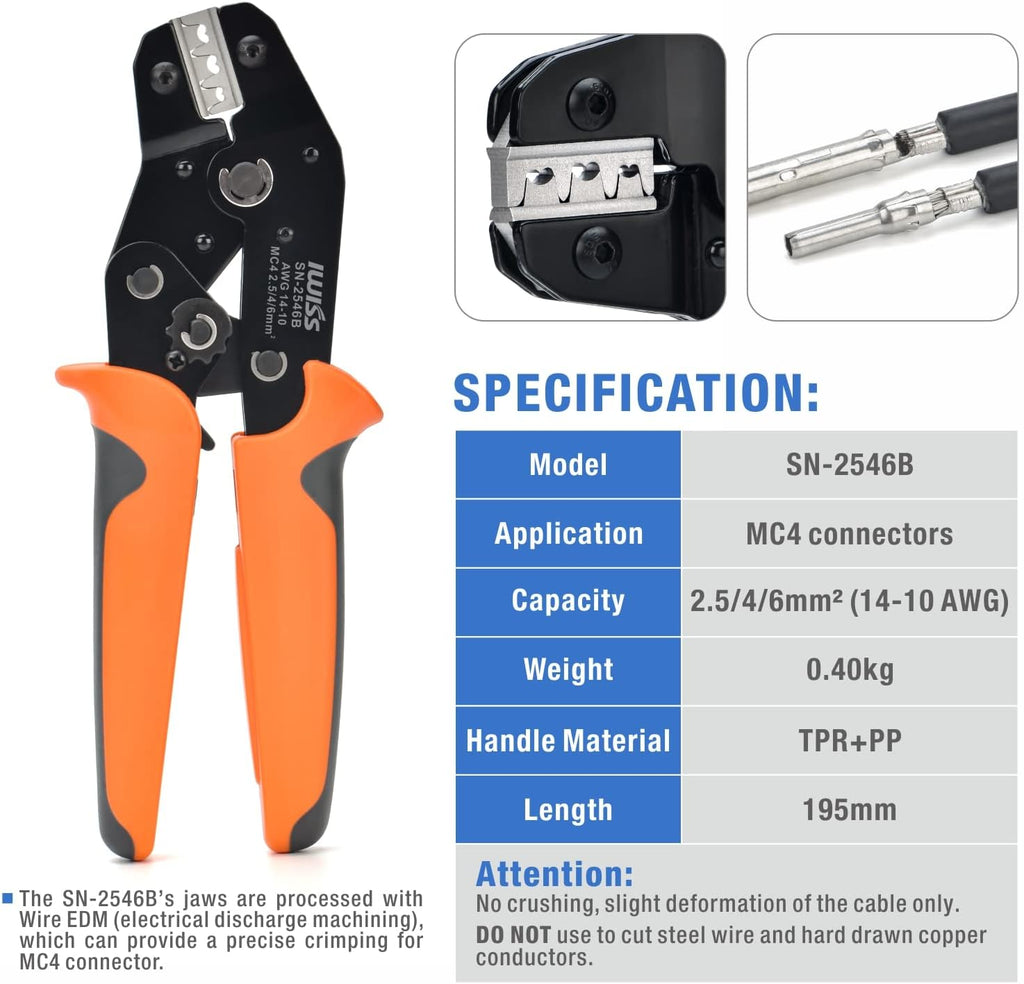 Solar PV Cable Crimping Tool Kit with Stripper, Cutter, Spanner and Connectors D857