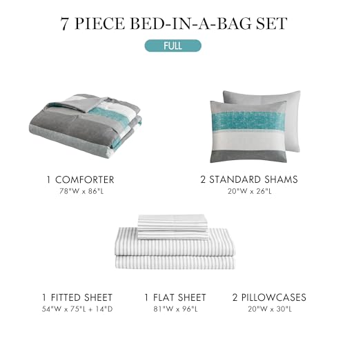 Queen Aqua/Grey 7 Piece Microfiber Comforter Set E78823