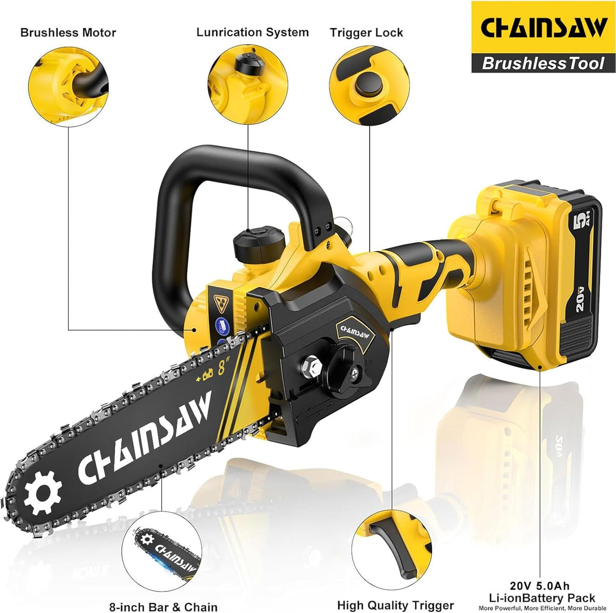 Mini Chainsaw 8 Inch Brushless Cordless Pruning Chainsaw K98709