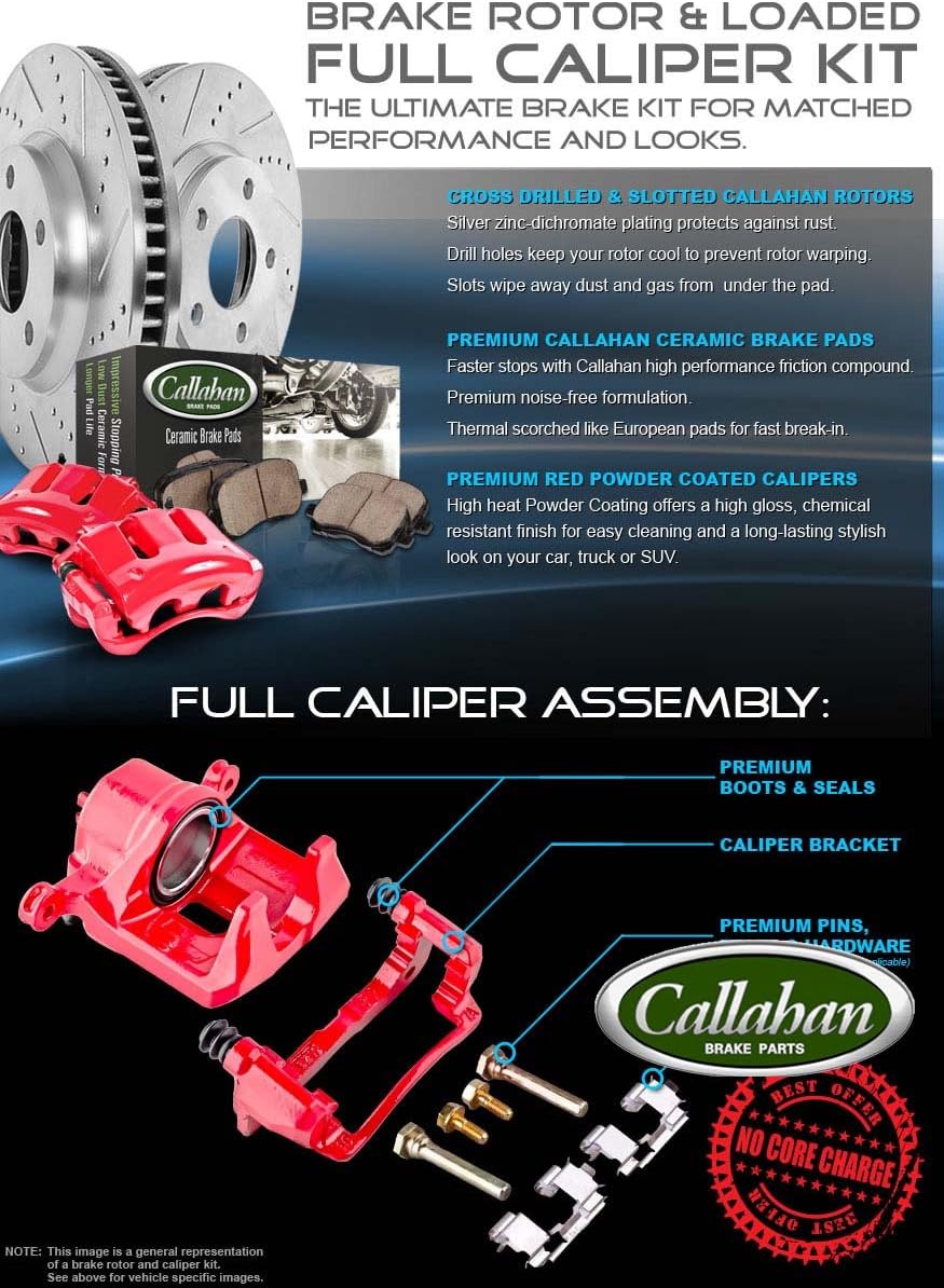 Powder Coated Red Calipers Drilled Slotted Rotors Ceramic Pads F5857