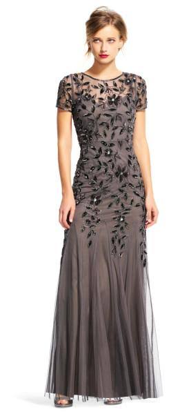 Floral-Beaded Gown - Rose Gold X3826