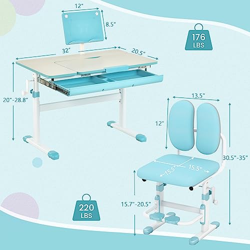 Pink Height-Adjustable Kids Desk and Chair Set with Tiltable Desktop H1142