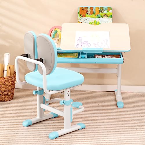 Pink Height-Adjustable Kids Desk and Chair Set with Tiltable Desktop H1142