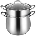 2-Tier Stainless Steel Steamer Pot with Tempered Glass Lid E868