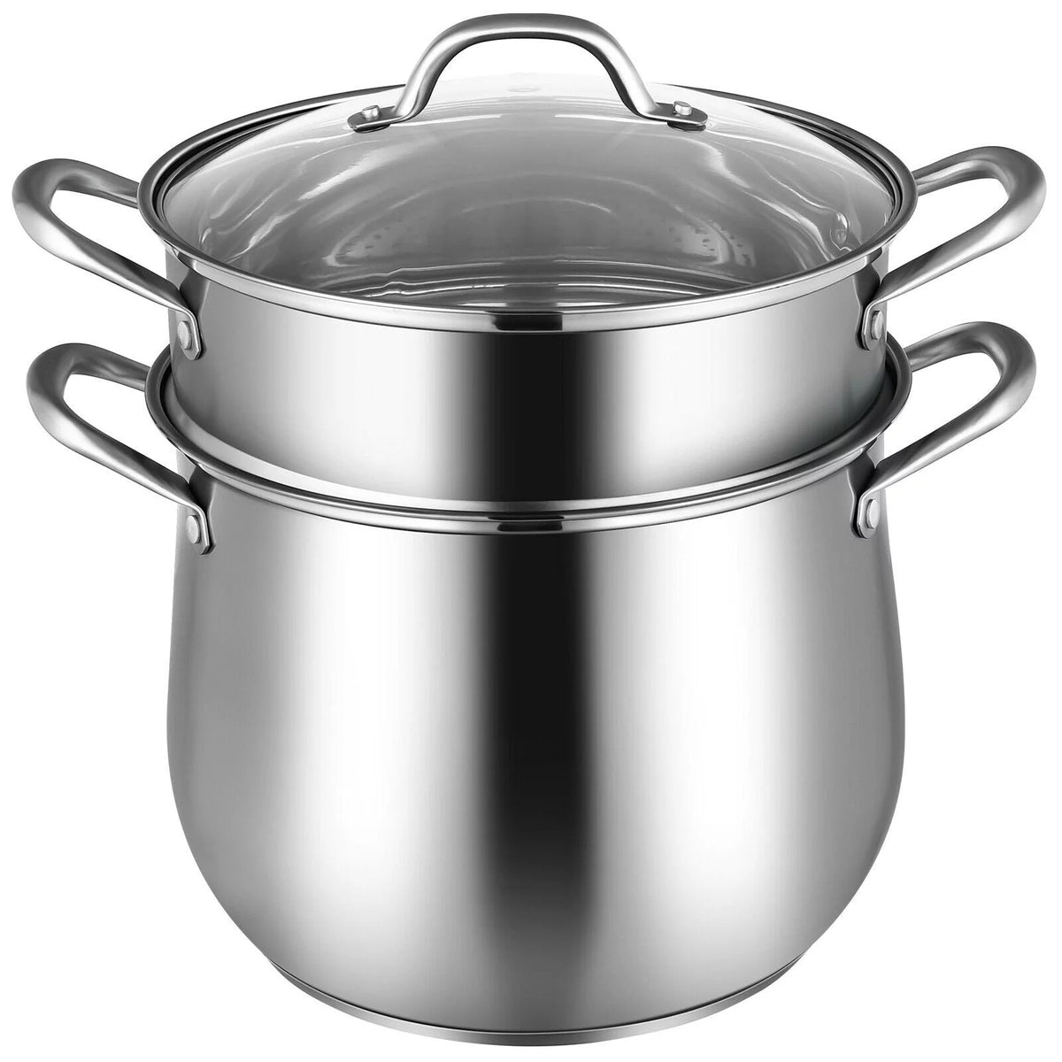 2-Tier Stainless Steel Steamer Pot with Tempered Glass Lid E868