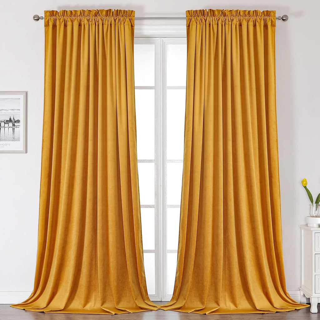 Camel Velvet Room Darkening Curtains, 2 Panels P122