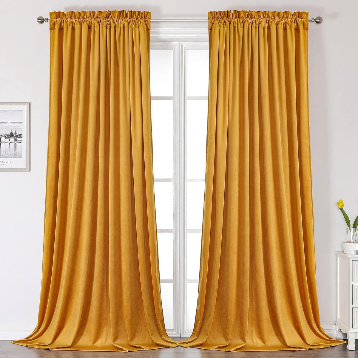 Camel Velvet Room Darkening Curtains, 2 Panels P122