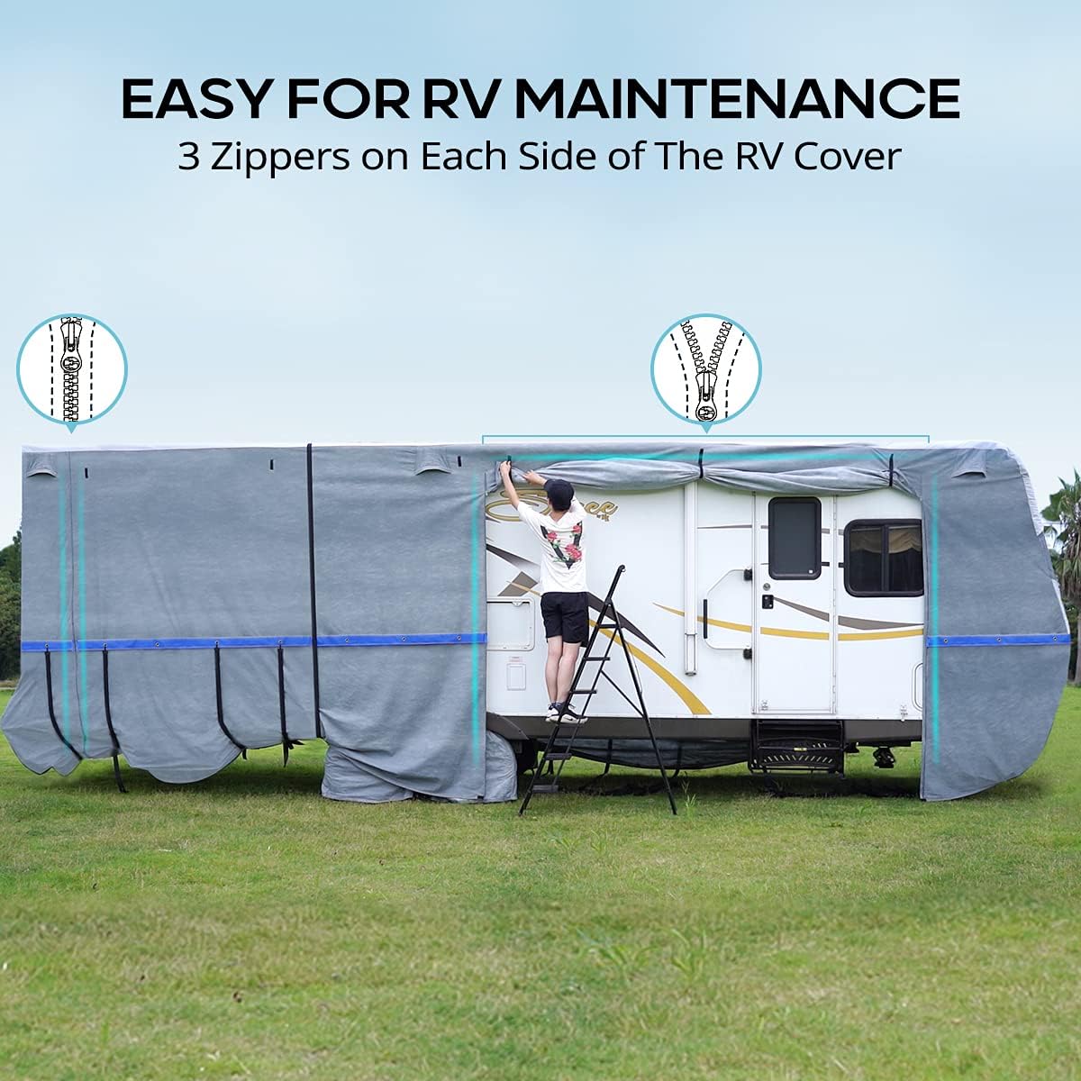 22-24Ft Breathable Watertight Rip-Stop Travel Trailer RV Cover P304