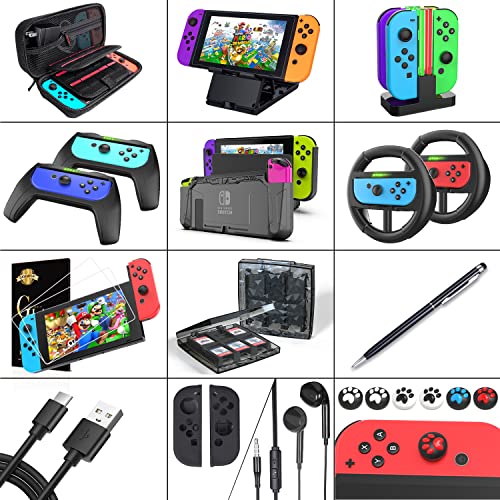 18 in 1 Carrying Case Screen Protector Playstand Game Case Joystick Cap Charging Dock Steering Wheel Bundle C963