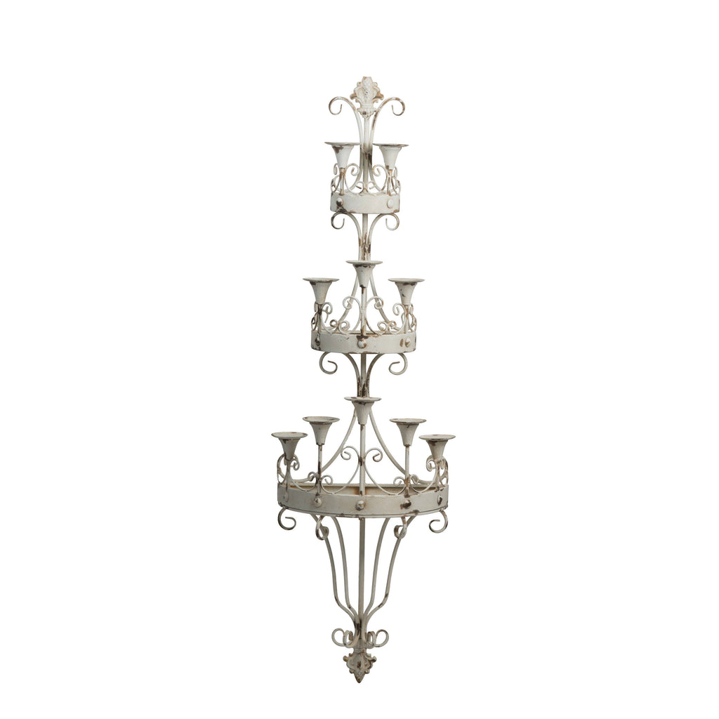 Distressed White Candle Holder S14280