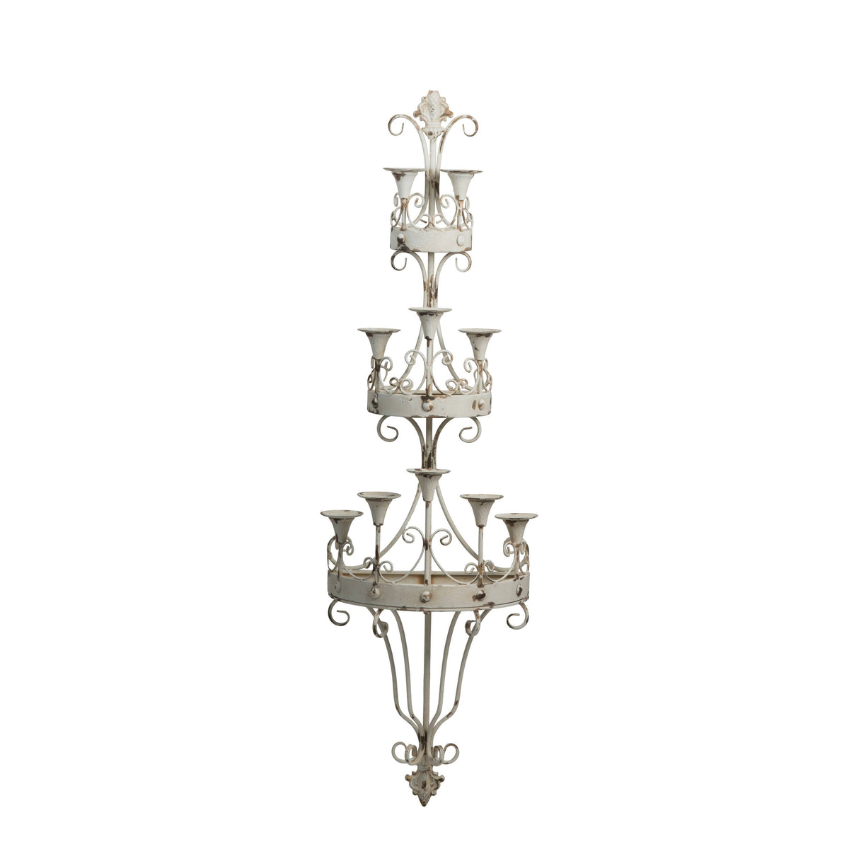 Distressed White Candle Holder S14280
