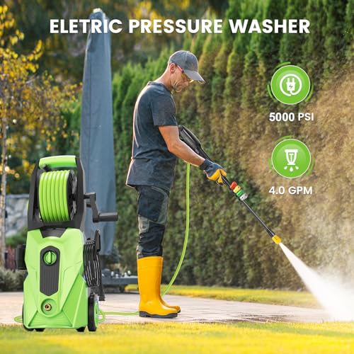 Electric Pressure Washer 5000 PSI 4.0 GPM with 33ft Hose, 4 Nozzle and Foam Cannon, Green M92772