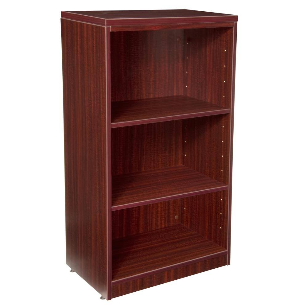 Mahogany Wood 3-Shelf Accent Bookcase with Adjustable Shelves V242686