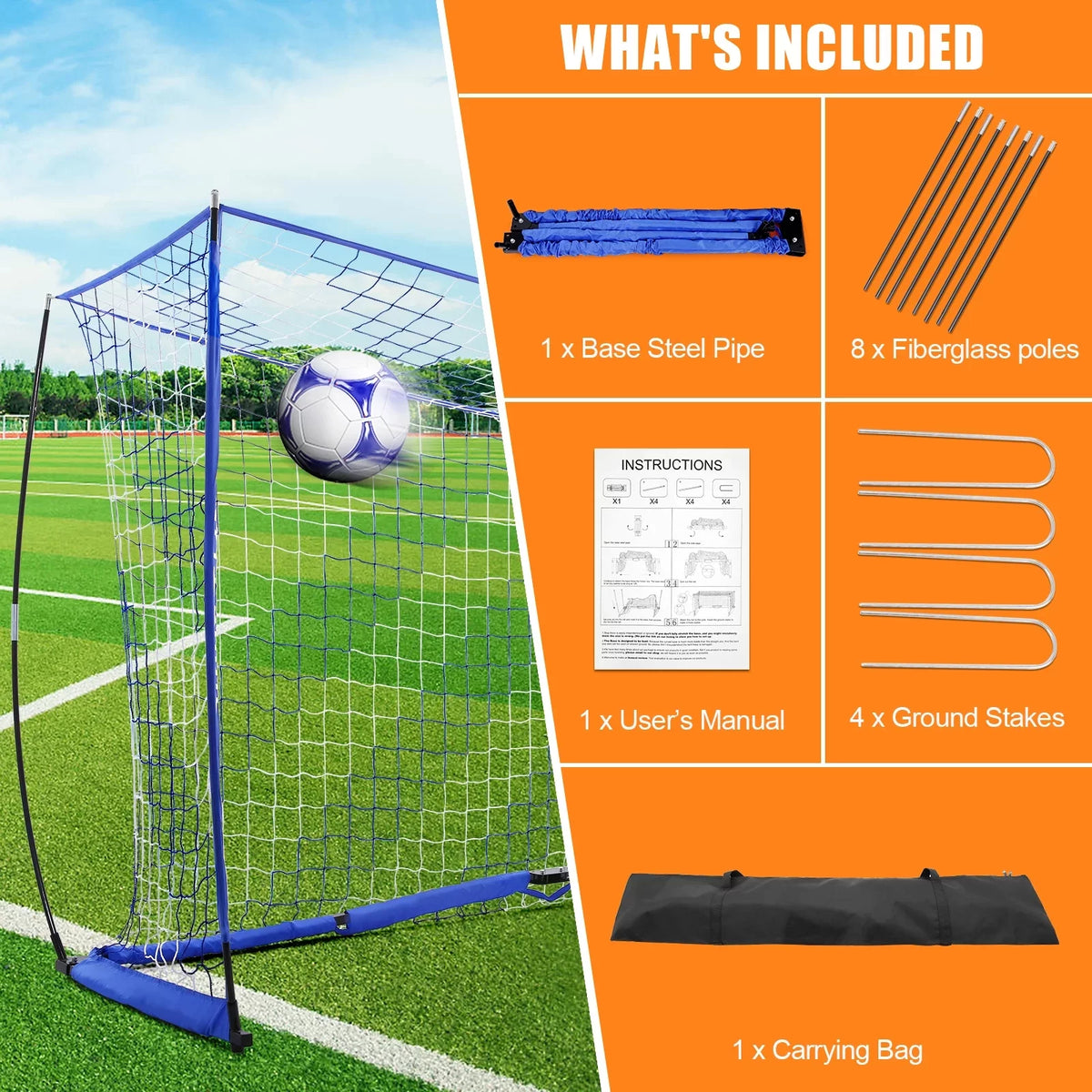 Blue 12 ft x 6 ft Portable Soccer Goal E146