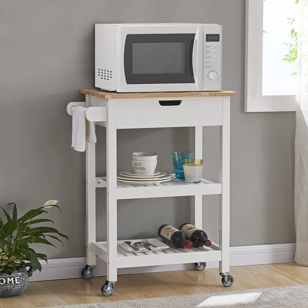 White Rolling Kitchen Cart with Wheels J228728