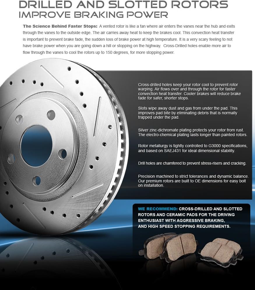 Powder Coated Red Calipers Drilled Slotted Rotors Ceramic Pads F5857
