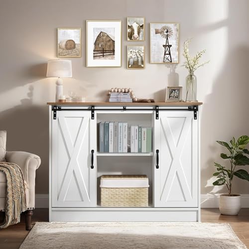 Coffee Bar Cabinet with Sliding Barn Doors, 42” Sideboard Buffet Cabinet with Storage, Espresso G745