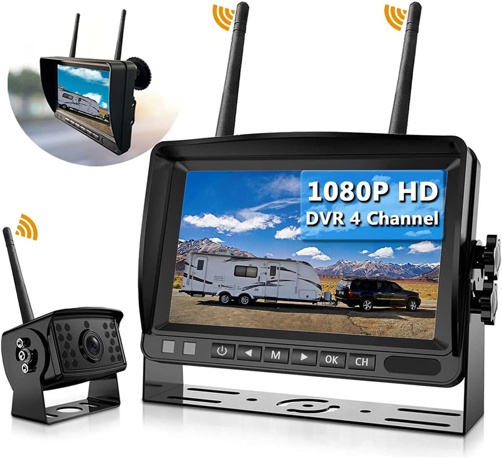 Wireless Backup Camera IP69 Waterproof 170° Wide View Angle HD 1080P with 7 Monitor V285