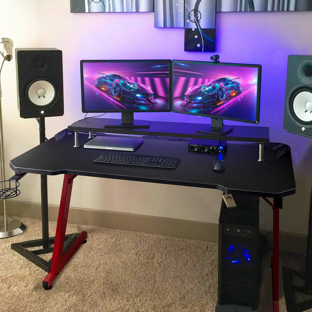 44 Inch Red Gaming Desk with Cup Holder & Headphone Hook B321