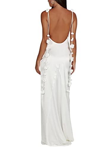 Women Backless Spaghetti Strap Maxi Dress Solid Color Bodycon Sleeveless Sling Dress L5738