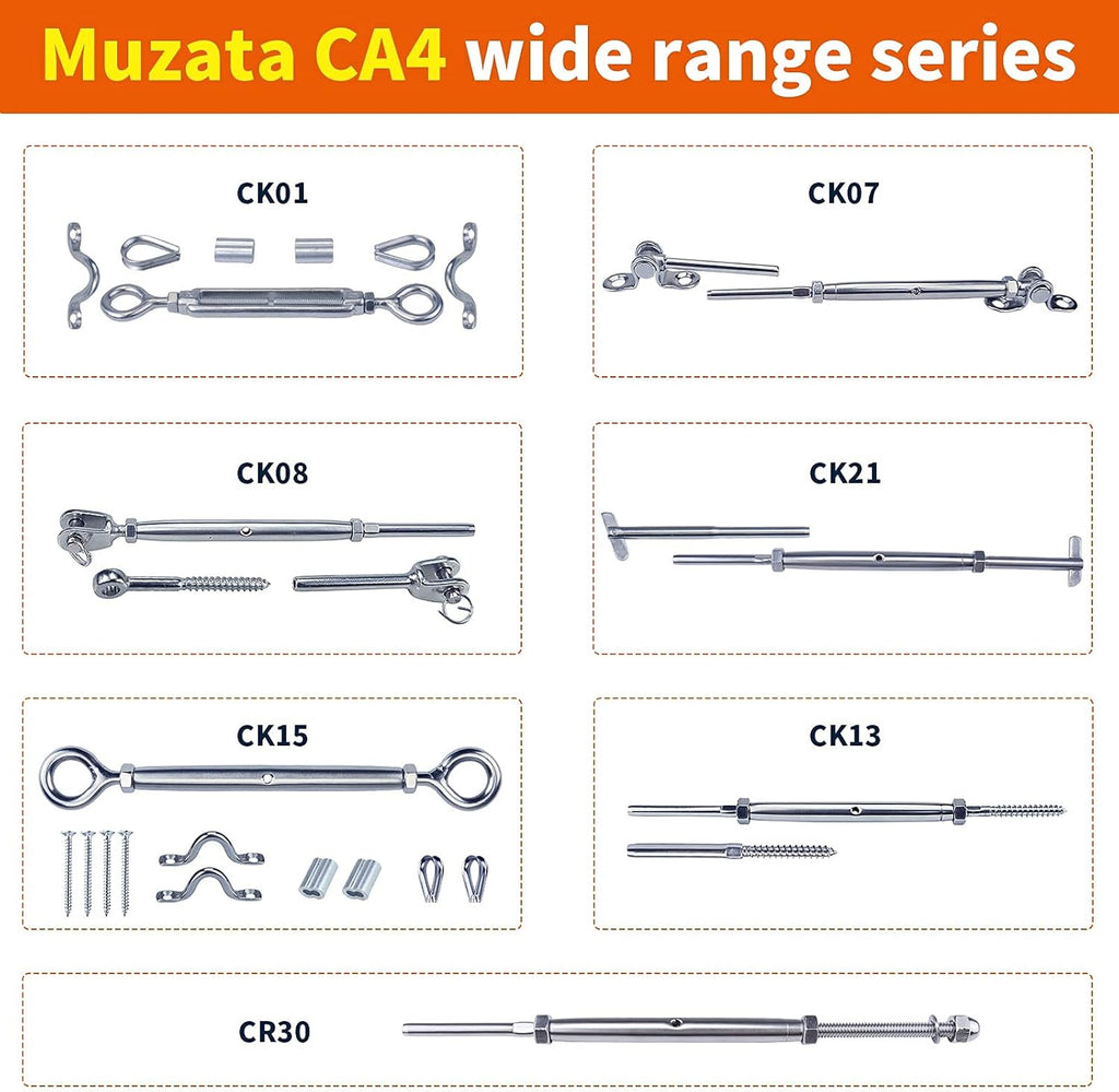 20 Set Cable Railing Kit 1/8 T316 Stainless Steel Turnbuckle Hardware V52166