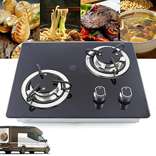 2 Burner Built-In RV Cooktop Stove with Tempered Glass Stainless Steel H5689