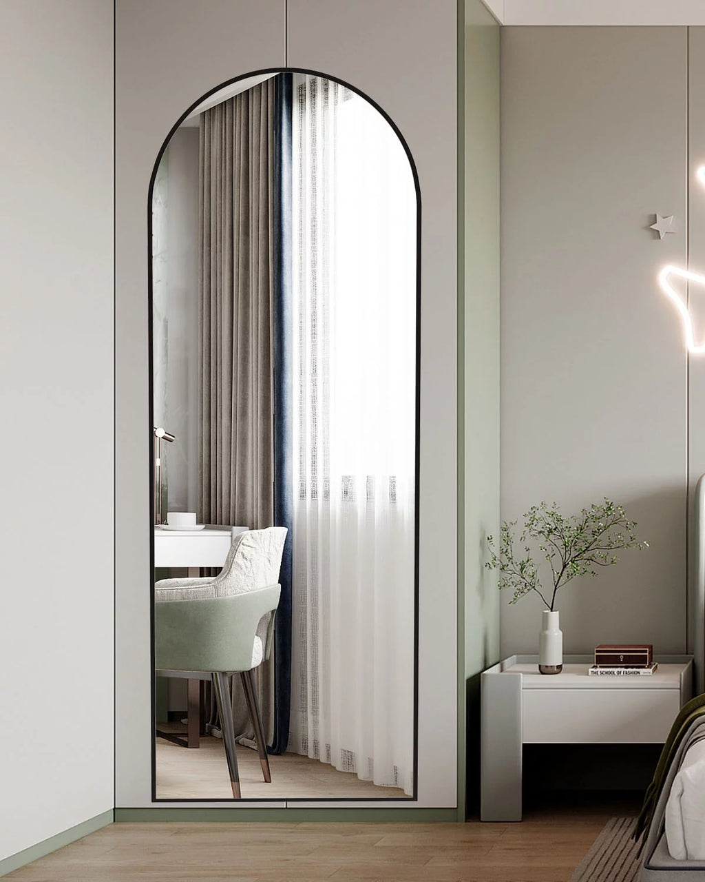 64" x 21" Black Arched Floor Mirror Z550214