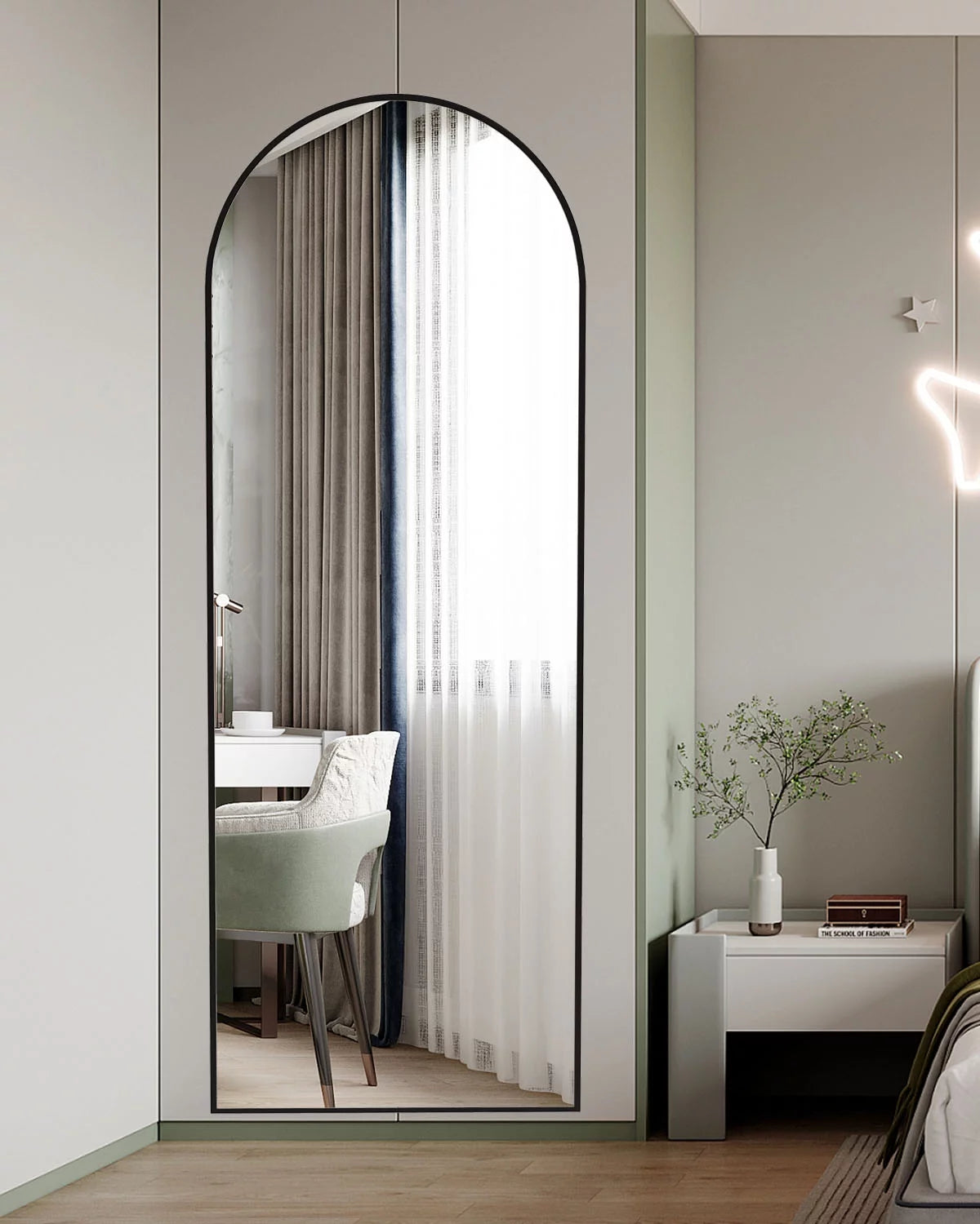 64" x 21" Black Arched Floor Mirror Z550214