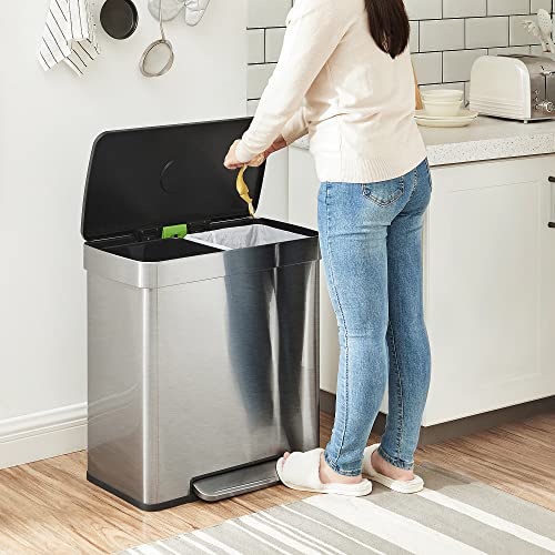 16 Gallons Dual Compartment Stainless Steel Trash Can W945568