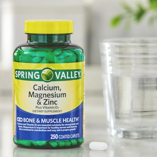 Calcium, Magnesium & Zinc Plus Vitamin D3 Coated Caplets, 250 Count + Weekly Pillbox B4358