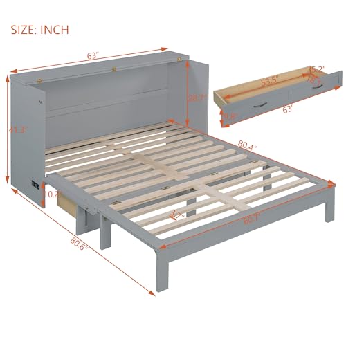 Queen Size Murphy Bed Cabinet Wall Bed with USB and Storage Drawer P71996