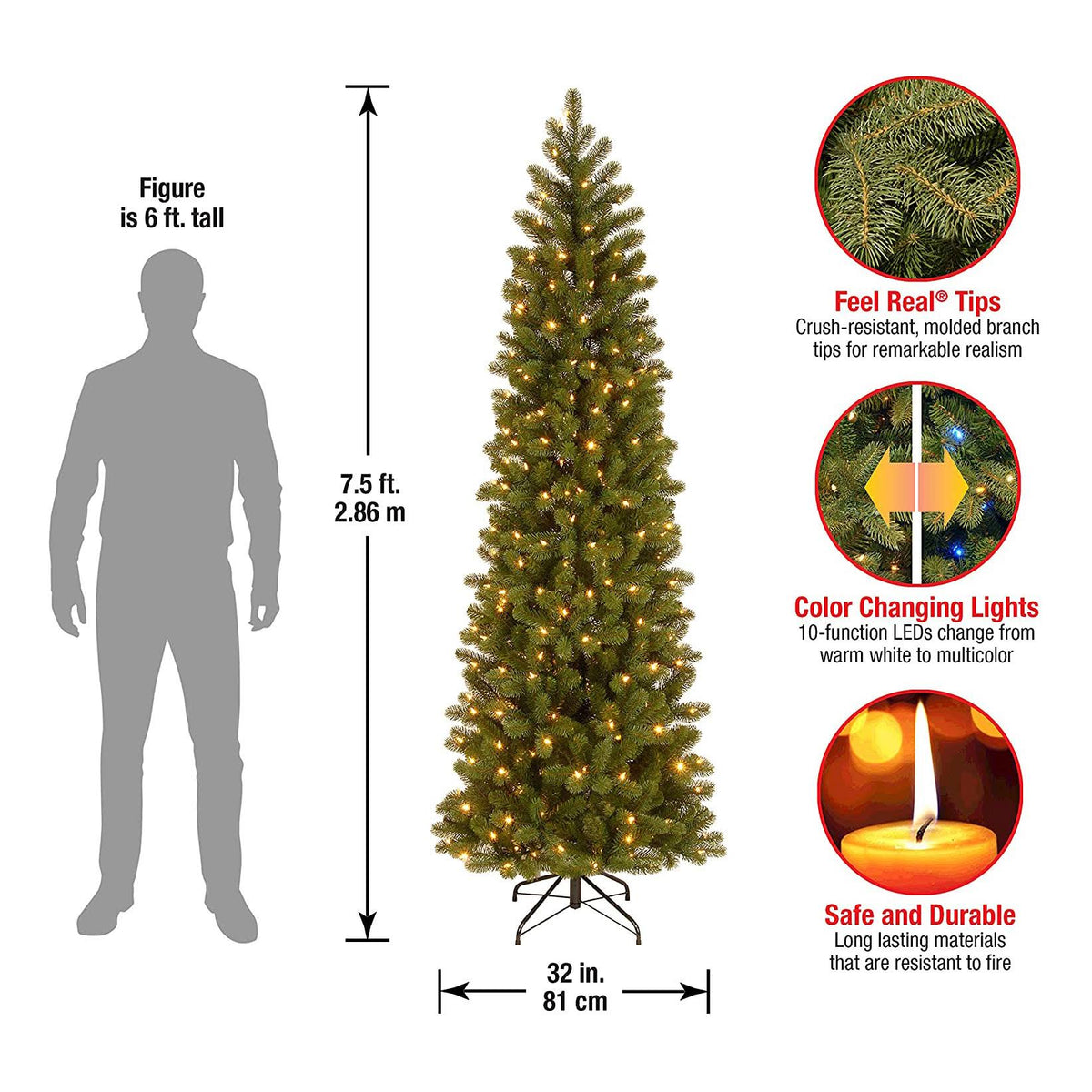 7.5 Foot Feel Real Downswept Douglas Fir Pencil Slim Tree V33432