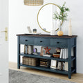 Navy Console Table with 2 Open Shelves and 3 Storage Drawers, Pine Solid Wood Frame E86810