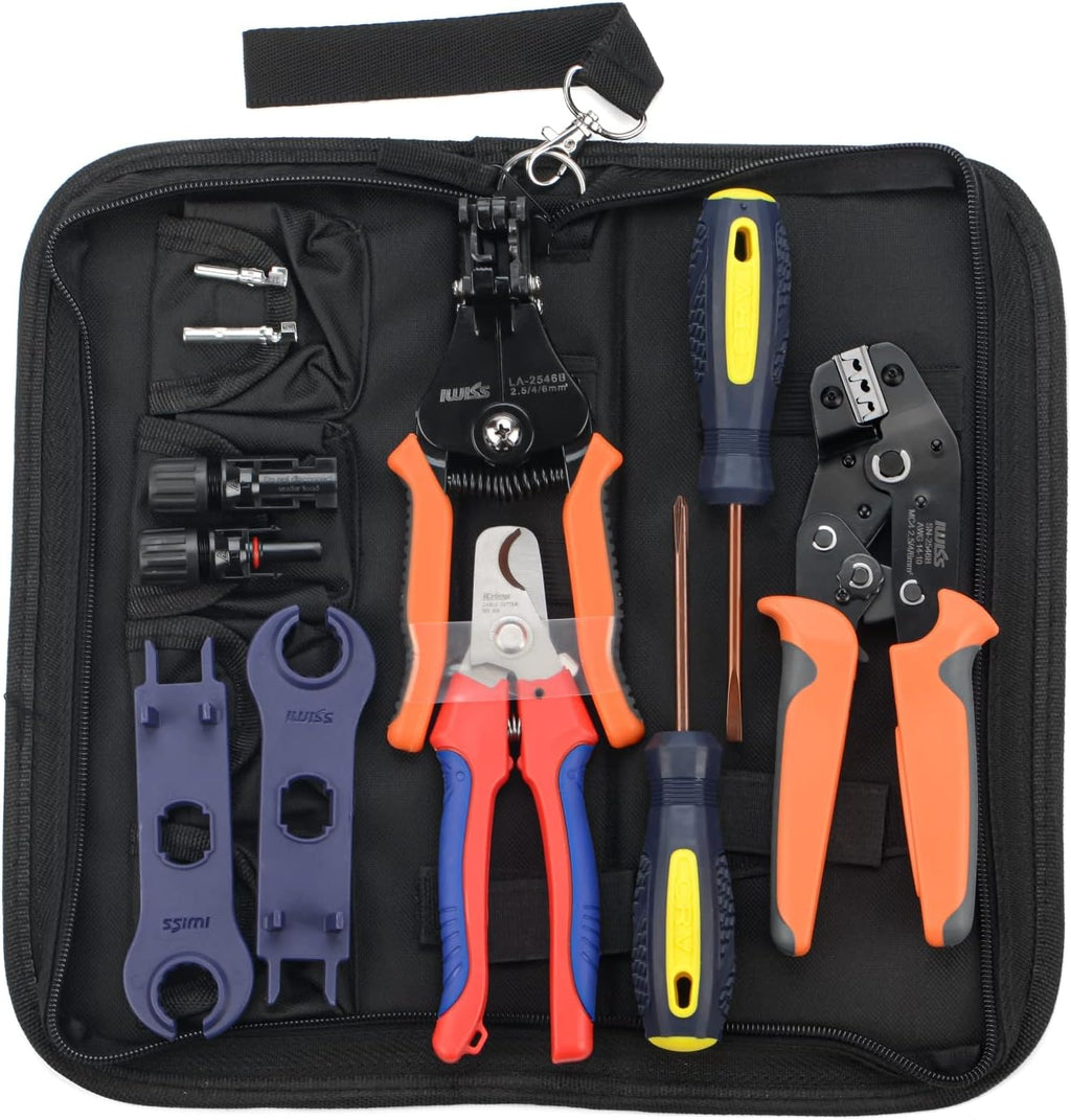 Solar PV Cable Crimping Tool Kit with Stripper, Cutter, Spanner and Connectors D857