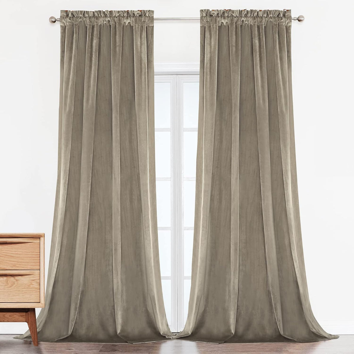 Camel Velvet Room Darkening Curtains, 2 Panels P122