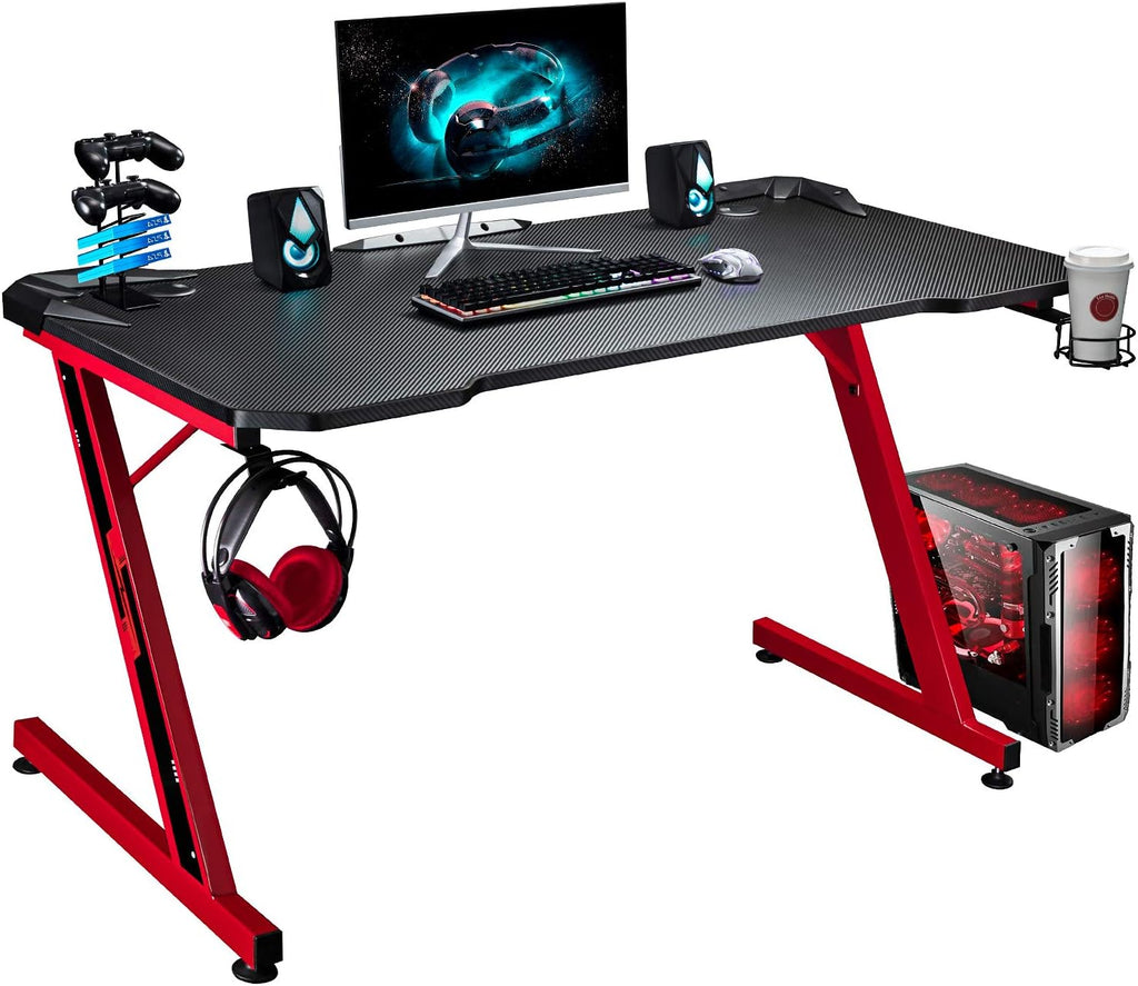 44 Inch Red Gaming Desk with Cup Holder & Headphone Hook B321