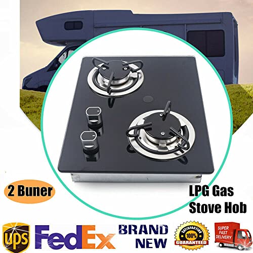 2 Burner Built-In RV Cooktop Stove with Tempered Glass Stainless Steel H5689