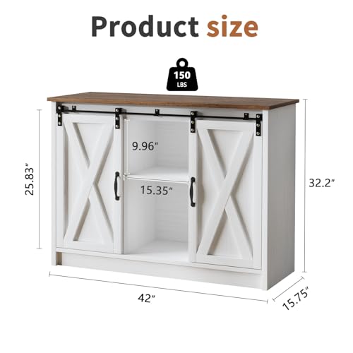 Coffee Bar Cabinet with Sliding Barn Doors, 42” Sideboard Buffet Cabinet with Storage, Espresso G745